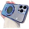 IMEIKONST Custodia per iPhone 17 Pro Max con Trucco Specchio Cavalletto ad Anello, Elettroplaccata Gradiente Brillantini Custodia Protettiva Antiurto Cover per iPhone 17 Pro Max. Blu DSJ