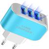 ALCXAZS Caricabatterie per telefono con spina europea 220V USB 3 porte Illuminazione Adattatore di ricarica per cellulare Blocco di ricarica in plastica per tablet, Blu