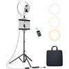 Elitehood Luce ad anello da 30,5 cm con supporto treppiede (182 cm di altezza) e supporto per iPad/telefono, luci LED dimmerabili per registrazione video, conferenze, trucco, laptop, computer, webcam