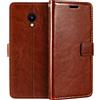Shantime Custodia in Pelle Compatibile con Meizu M5C, Design Business Flip Magnetico, 3 Slot Carte, Porta Foto e Tasca Nascosta(Marrone)