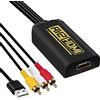 Kuyia Convertitore da 3 Rca maschio a Hdmi 1,2 mt, cvbs audio video 1080P, supporto Pal, Ntsc
