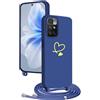 YANJIEER Cover con Cordino per Xiaomi Redmi Note 11 4G/Redmi Note 11S Custodia Cuore d'Amore Carino Motivo, Collana Laccio Tracolla Regolabile Per Donne Ragazze, Sottile Silicone Protettiva Case Blu
