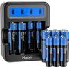 Hixon Set di batterie al litio da 1,5 V, 8 batterie ricaricabili AA da 3500 mWh e 8 batterie al litio AAA da 1100 mWh con caricatore intelligente per display LCD