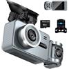 KANDUO Dash Cam 4K a 3 canali per auto, cabina anteriore e posteriore, visione notturna a infrarossi 3 modi, registrazione simultanea con app WiFi, super grandangolo, scheda SD da 64 GB inclusa