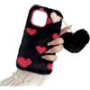 SEHEYA Cover Peloso Cuore per Huawei P20 Custodia in Peluche Soffici Morbido TPU Bumper Carino Ciondolo di Pompon Fluffy Case Ragazze Donne, Nero Rosso