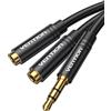 VENTION splitter per cuffie Cavo audio adattatore splitter ausiliario da 3,5 mm cavo di prolunga maschio senza microfono, adatto per telefono HUAWEI, Android, PS4, MP3-0,3 m / 30 cm (nero)