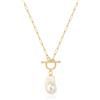 KOOUNUATA Collana con Pendente in Perla Simulata Barocca Catena Paperclip in Oro 18K Choker per Donna Grande Ciondolo in Madreperla Chiusura Frontale Gioielli 20"
