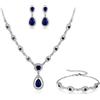 Clearine Set di gioielli da sposa con zirconia cubica, collana a Y, bracciale a catena, orecchini pendenti color zaffiro, fondo argento