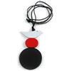 Avalaya Ciondolo a forma di uccellino e perline in legno nero, rosso, bianco, con cordoncino in cotone nero, regolabile, lunghezza 84 cm, ciondolo 11 cm