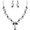Clearine Set di gioielli per il matrimonio da donna Foglia Cluster Fiore Cristalli Ciondolo Collana Orecchini pendenti per Sposa Nero Argento-fondo