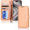 TECHGEAR Custodia a portafoglio in pelle per iPhone 17 Pro Max con blocco RFID, custodia a libro con porta carte, cavalletto, cinturino da polso, chiusura magnetica, in pelle PU arancione per iPhone