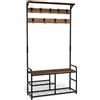 VOUNOT® Stand Appendiabiti da Terra con Panca Scarpiera a 3 Ripiani, Attaccapanni Autoportante Mobile Ingresso Corridoio 9 Ganci Rimovibili, Design Moderno Industriale 85x33x185cm