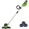Greenworks Decespugliatore a Batteria G40LT Li-Ion 40 V, 30 cm, 7000 RPM, Manubrio Alluminio Flowerguard senza Batteria/Caricatore + Bobina di Filo per Decespugliatore 40 V, 3 Pezzi Doppia 1.60 mm