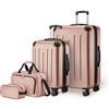 Amazon Basics Set di Valigie Rigide, 4 pezzi, Valigia Grande, Trolley, Borsa a mano, Borsa da viaggio compatta, Espandibili, 4 Ruote Girevoli, Oro Rosa