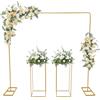 HHEMSTD Arco per matrimonio in metallo, 2 x 2 m, con 2 supporti per fiori, 27 x 27 x 80 cm, supporto rettangolare per sfondo per palloncini, portata fino a 8 kg, supporto decorativo portatile, colore oro, per