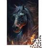KEZXWCBMN Cavallo Nero Puzzle 1000 Pezzi Carta per Adulti Stile Artistico Fiamme Gioco di Puzzle 1000 Pezzi Relax Decorazione Regalo Casa 38x26cm/1000pcs