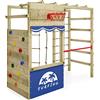Wickey Gioco da giardino WICKEY Smart Action in legno per bambini con telone blu, struttura con parete da arrampicata, canestro da basket e accessori da gioco