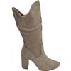 Malu Shoes Stivaletti Alti Tronchetti Donna Pelle Scamosciata Beige Punta Tacco Squadrato Taglio Asimmetrico Moda Glamour Tendenza (39 EU)