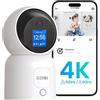 ZOSI 4K Telecamera WiFi Interna, 8MP Videocamera a 2,4/5GHz con 1,44" Monitor, Videochiamata con Tacco o Gesto OK, Pan 360°/Tilt 90°, Rilevamento di Persone con Auto-Tracking, C519