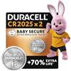 Duracell Batterie a moneta al litio 2025 da 3 V (confezione da 2) - Fino al 70% di extra durata - Tecnologia Baby Secure - Pila per chiavi auto, orologi fitness, occhiali 3D