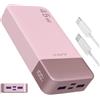 JUOVI Power Bank Ricarica portatile 20000mAh 45W, ricarica super rapida con display a LED caricatore portatile del telefono, banca di alimentazione USB C per MacBook, per iPhone 15 (Rosa)