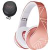 PowerLocus Cuffie Bluetooth Over Ear, Cuffie Wireless Bluetooth 5.3, Hi-Fi Stereo Suono, Senza Fili con Microfono, Pieghevoli, Micro SD/TF, FM Radio per Viaggio/Telefono/PC/Ufficio (Oro Rosa)