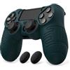 PlayVital Cover per ps4 Controller,Custodia Skin Protettiva Silicone Antiscivolo per ps4 Slim Pro Joystick con Gommini Copri Levette Analogiche(Linea&Punto Edizione)-Verde