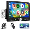 Inefala Autoradio 1 DIN con CarPlay Android Auto Mirror Link, 7 Pollici Touchscreen Stereo Auto Bluetooth 1 Din con Radio FM EQ SWC USB & Type-C SWC MIC Retrocamera