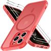 iVoler Cover Magnetica per iPhone 12 Pro Max 5G con 2 Pezzi Pellicola Vetro Temperato, [Compatibile con MagSafe] Custodia Traslucida Opaca Sottile Anti-Impronte MagSafe Case, Rosso Profondo