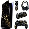 PlayVital Adesivo Skin per ps5 Standard Digital Edition, Cover Sticker Decal Vinile per ps5 Digital Console Controller Telecomando Cuffie Base di Ricarica, Effetto Marmo Oro Nero