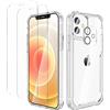 ORETech Cover per iPhone 12, Custodia iPhone 12(6.1 Pollici), [2 Pezzi Pellicola Protettiva in Vetro Temperato & 1 Pezzi Pellicola Fotocamera]Antiurto Ultra Sottile Hard PC Silicone Cover-Trasparente