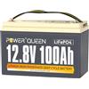 Power Queen LiFePO4 Batteria al litio da 12V 100Ah, 100A BMS, IP65 impermeabile, Massimo 15.000 cicli e durata di 10 anni, Adatto per Camper, Barca, Riserva di Energia Domestica