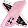 iVoler Cover Magnetica per iPhone 12 Pro Max 5G con 2 Pezzi Pellicola Vetro Temperato, [Compatibile con MagSafe] Custodia Traslucida Opaca Sottile Anti-Impronte MagSafe Case, Rosa