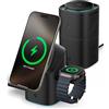 Spigen Essential MagFit Qi2 Caricatore Wireless 3-in-1 15W, Stazione di Ricarica Magnetica con Rotazione Touch per iPhone 17/16/15/14 Pro Max 17e Samsung Galaxy S26 Ultra Plus, AirPods e Apple Watch