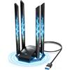 NEWFAST 1300Mbps Chiavetta WiFi, 4 * 6dBi Antenna WiFi USB per PC Dual Band 5GHz/2.4GHz, AC1300 Adattatore WiFi USB 3.0 Supporta Windows 11/10/8.1/8/7/XP (NF-U329)