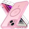 iVoler Cover Magnetica per iPhone 14 5G con 2 Pezzi Pellicola Vetro Temperato, [Compatibile con MagSafe] Custodia Traslucida Opaca Sottile Anti-Impronte MagSafe Case, Rosa
