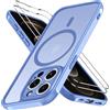 iVoler Cover Magnetica per iPhone 12 Pro Max 5G con 2 Pezzi Pellicola Vetro Temperato, [Compatibile con MagSafe] Custodia Traslucida Opaca Sottile Anti-Impronte MagSafe Case, Azzurro