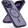 Oududianzi-Cover per iPhone 13 Pro Max Compatibile con MagSafe, Custodia Traslucida Posteriore PC Silicone TPU Bumper, Protezione Della Fotocamera, Cover Militare Antiurto Anti-Impronte-Viola Scura