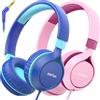 EarFun S1 Cuffie Bambini, Prise 3,5 mm, Confezione da 2, Limitatore di Volume 85 dB, Jack 3,5 mm, Archetto Regolabile, Cuffie Pieghevoli, Portatili, per Scuola/Viaggio/Tablet/Lezione Online, Blu+Rosa