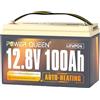 Power Queen Batteria 12 V 100 Ah Auto-Heating LiFePO4, con 100 A BMS, supporto Low Temp. 4°F/-20°C, batteria al litio ferro con 4000+ cicli, perfetta per camper e sistemi off-grid