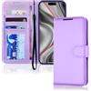 TECHGEAR Custodia a portafoglio in pelle per iPhone 17 Pro Max con blocco RFID, custodia a libro con porta carte, cavalletto, cinturino da polso, chiusura magnetica, in pelle PU lilla per iPhone 17
