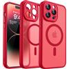 CANSHN Cover Magnetica per iPhone 14 Pro Max(6,7 Pollici), Compatibile con MagSafe, [Protezione Completa Della Fotocamera], Custodia Traslucida Opaca Protettiva Sottile Antiurto,Rosso