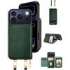 OCASE Custodia Portafoglio per iPhone 17 Pro, Custodia in Pelle con Cerniera, Porta Carte con Blocco RFID, con Tra Collo Regolabile Rimovibile, Protettiva Antiurto Cover per iPhone 17 Pro, Verde Scuro