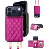 OCASE Custodia Portafoglio per iPhone 17 Pro Max, Custodia in Pelle con Cerniera, Porta Carte con Blocco RFID, con Tra Collo Regolabile Rimovibile, Antiurto Cover per iPhone 17 Pro Max - Rosa Rosso