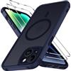 iVoler Cover Magnetica per iPhone 14 5G con 2 Pezzi Pellicola Vetro Temperato, [Compatibile con MagSafe] Custodia Traslucida Opaca Sottile Anti-Impronte MagSafe Case, Blu Profondo