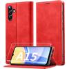 Lanhiem Cover per Samsung Galaxy A15 5G/4G con Vetro Temperato, RFID Blocker, Flip Libro in Pelle Premium, WalletCase con Porta Carte, Portafoglio Magnetica, Custodia per A15 5G/ 4G, Rosso
