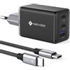 NOVOO Caricatore USB C da 67W a 3 porte GaN USB C con 1 cavi PD 100W tipo C da parete per MacBook Pro 14", Dell XPS 13, iPad Pro, iPhone 15, Galaxy S24/S23, Note20, Apple Watch
