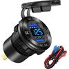 Hapytrip Presa USB da 12V/24V Presa di corrente per auto Quick Charge 3.0 Dual USB con Voltmetro blu, Kit impermeabile di alluminio per caricabatterie accendisigari fai da te per auto moto camper barca