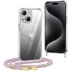 OLEPHY Trasparente Cover con Cordino per iPhone 15 6,1'', Oro Rosa