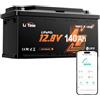 LiTime Batteria al Litio 12V 140Ah H190 per Camper, Batteria LiFePO4 12V con Bluetooth, 4000-15000 Cicli Profondi, Energia 1920Wh, Perfetta per RV, Furgone Camperizzato, Impianto Solare, Barche